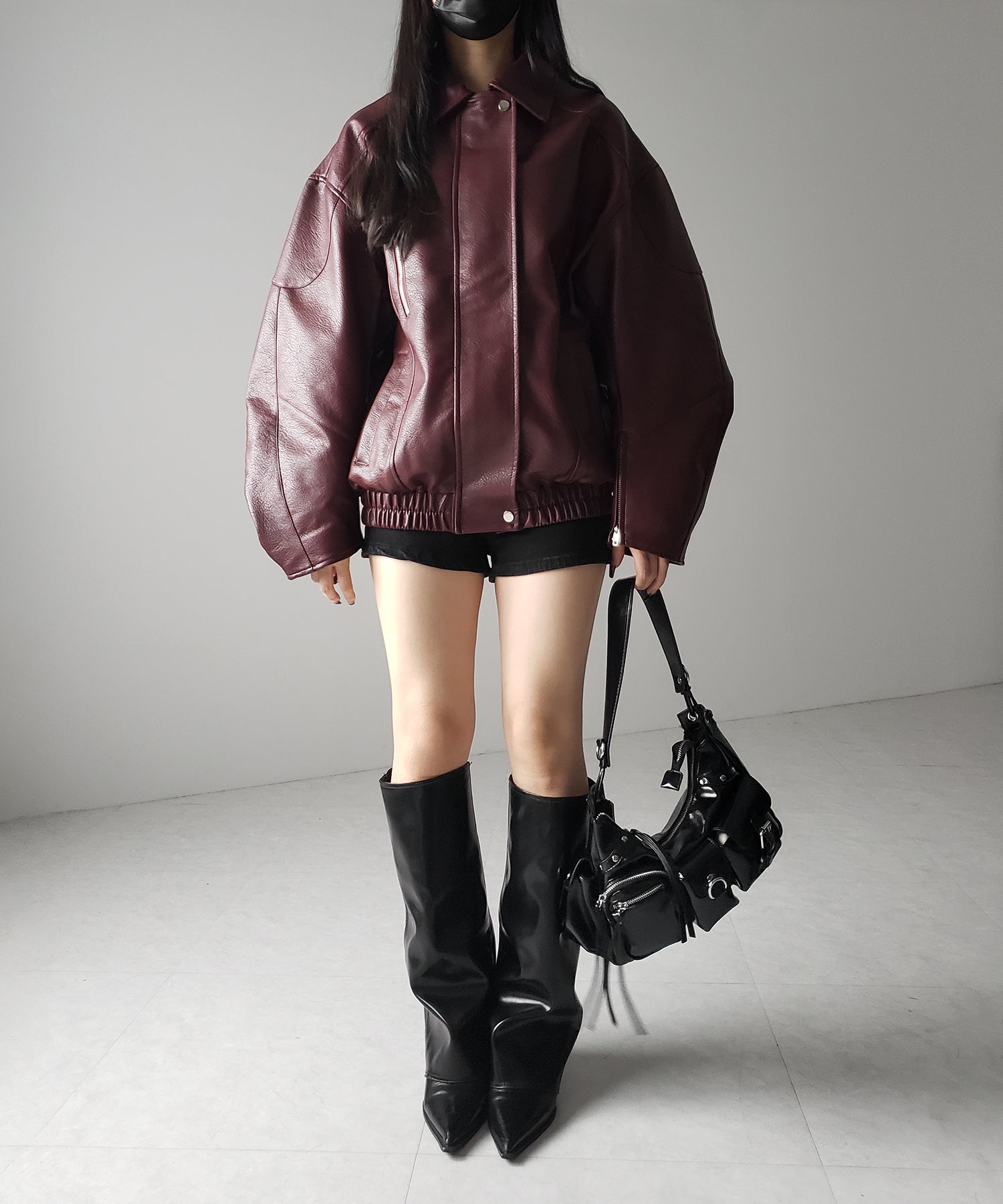 【 2color 】ヴィンテージライクボリュームスリーブフェイクレザーブルゾン / vintage like volume sleeve fake leather blouson