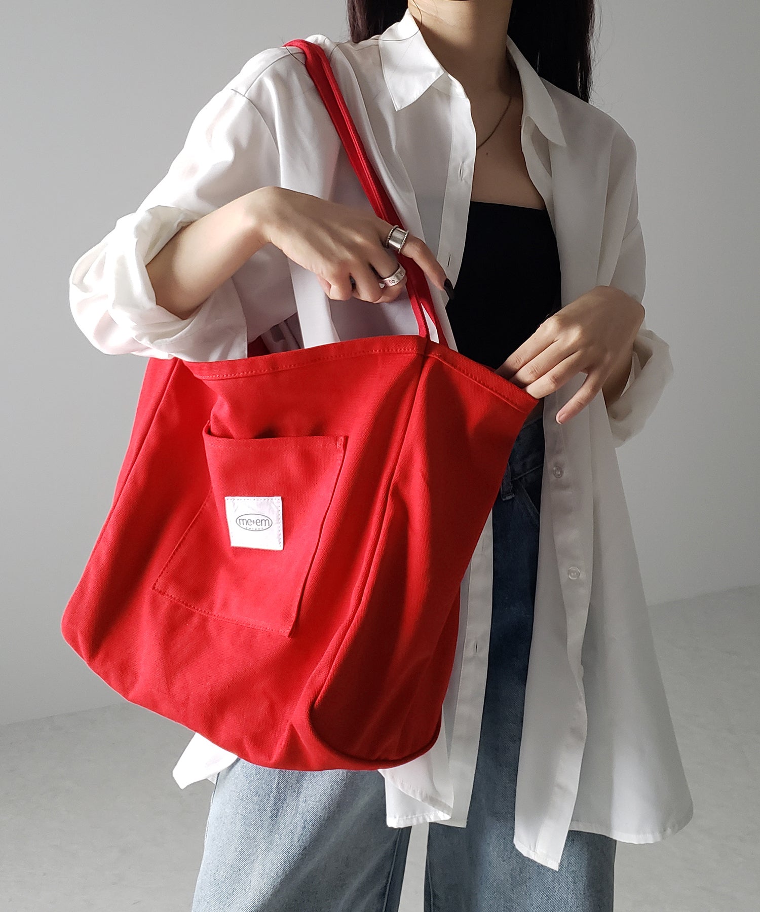 【 7color /大容量 】ミームセレクトオリジナルタグキャンバスカラートートバッグ / me+em select original tag canvas color totebag
