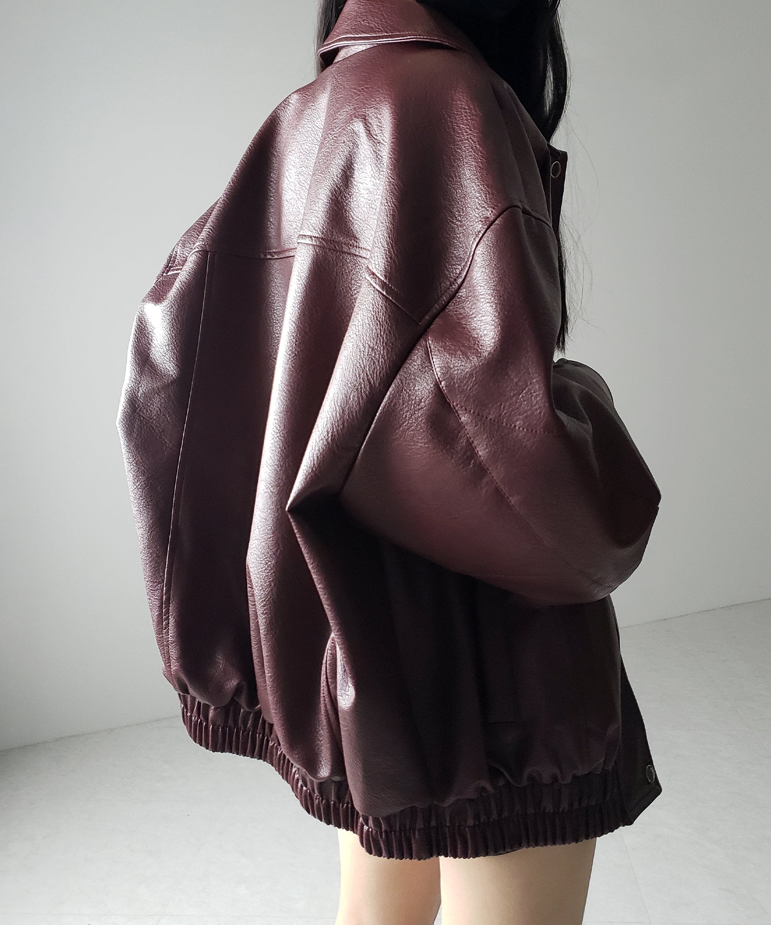 【 2color 】ヴィンテージライクボリュームスリーブフェイクレザーブルゾン / vintage like volume sleeve fake leather blouson