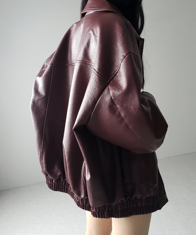 【 2color 】ヴィンテージライクボリュームスリーブフェイクレザーブルゾン / vintage like volume sleeve fake leather blouson