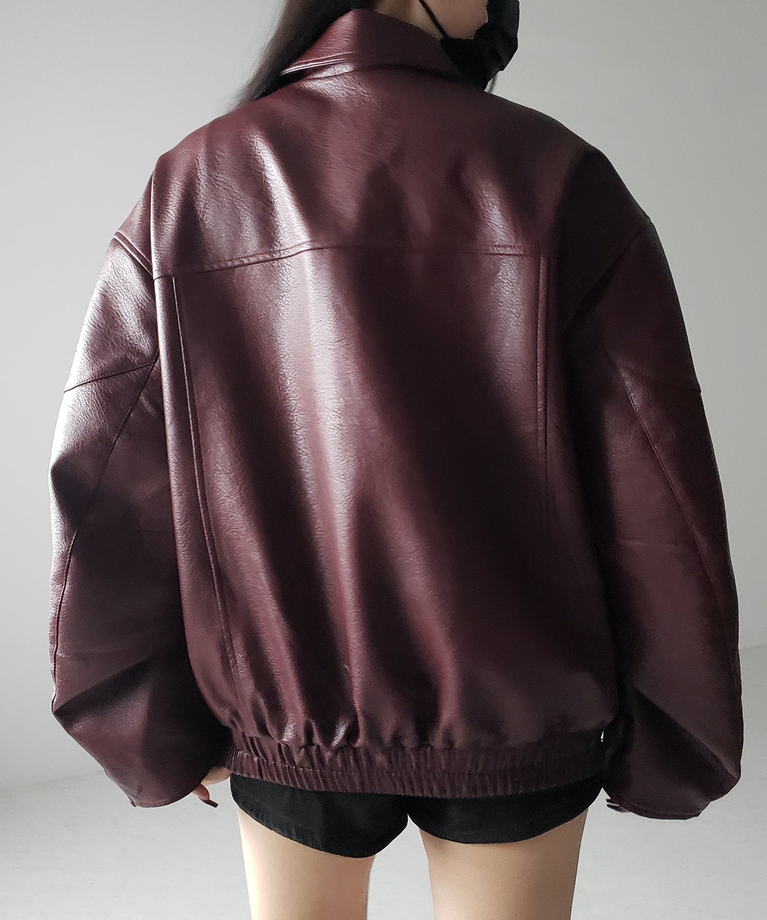 【 2color 】ヴィンテージライクボリュームスリーブフェイクレザーブルゾン / vintage like volume sleeve fake leather blouson