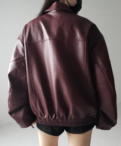 【 2color 】ヴィンテージライクボリュームスリーブフェイクレザーブルゾン / vintage like volume sleeve fake leather blouson