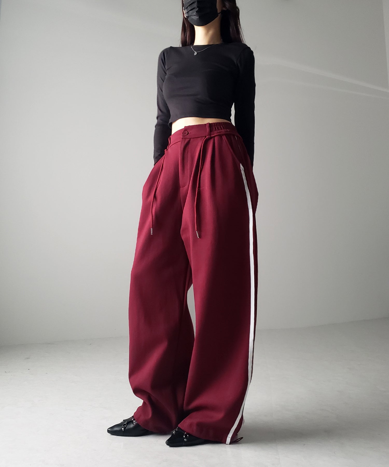 2WAYウエストコードサイドライントラックワイドパンツ