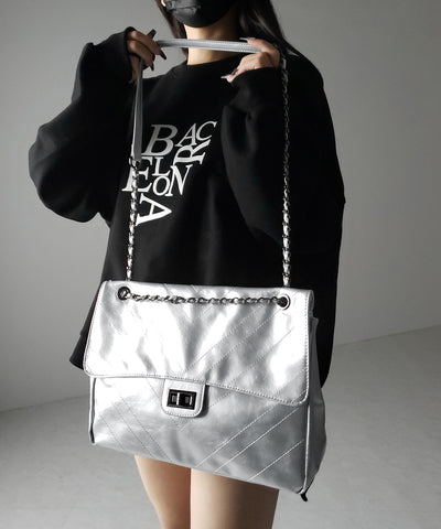2WAY チェーンフェイクレザーフラップショルダーバッグ / 2WAY chain fake leather flap shoulder bag
