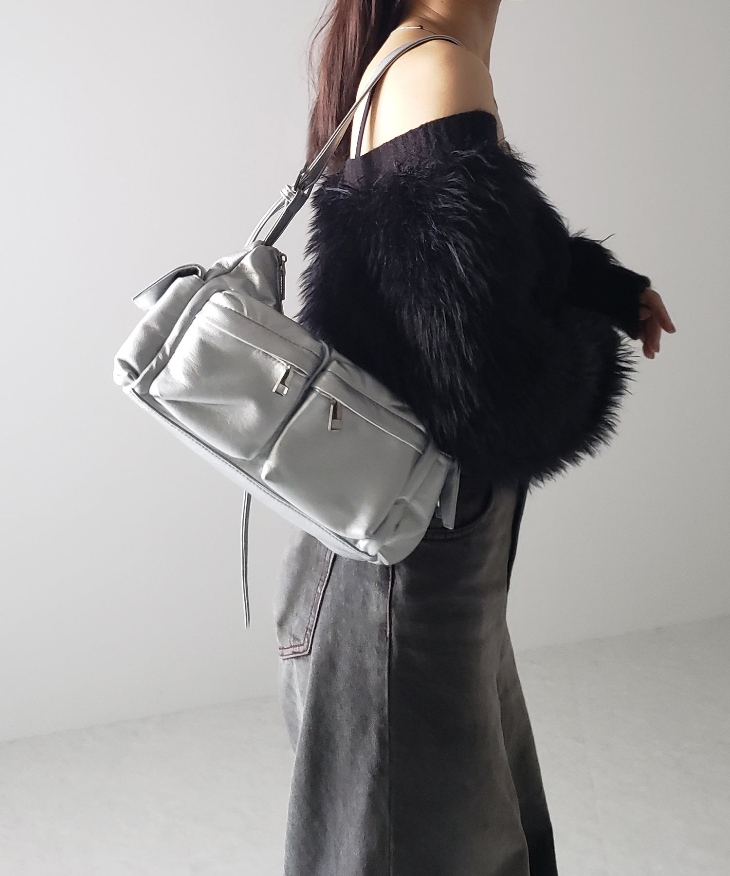 【 5color / 2WAY 】アウトポケットフェイクレザーショルダーバッグ