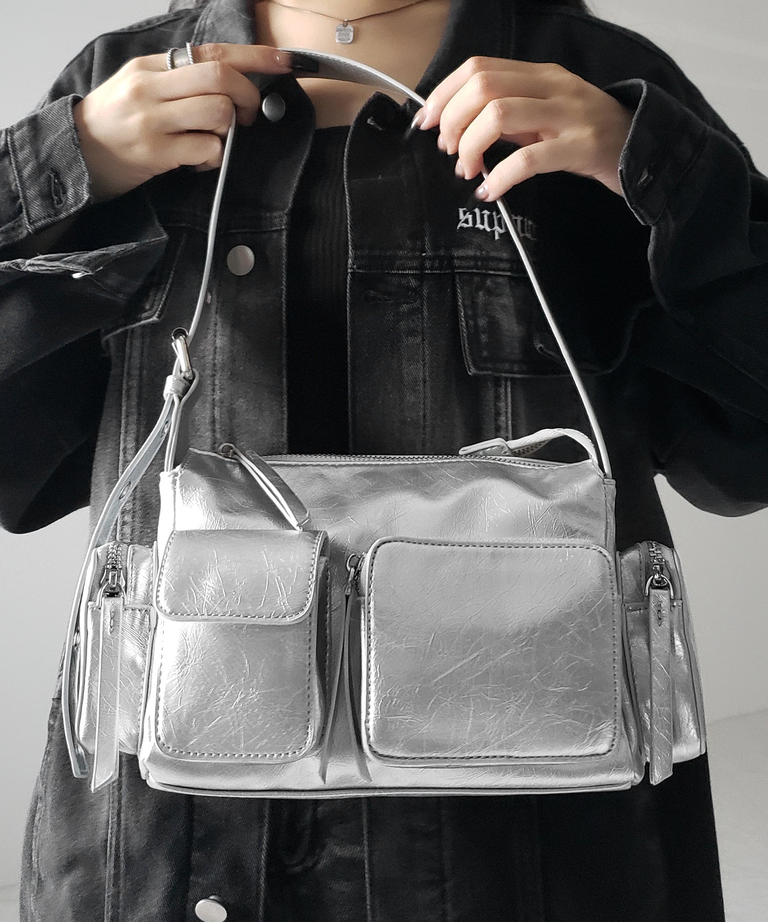 【 3color 】4アウトポケットヴィンテージスクエアショルダーバッグ / 4 outpocket vintage square shoulder bag