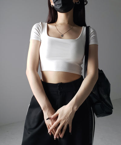 【 カップ付き 】スクエアネックショートちびTシャツ