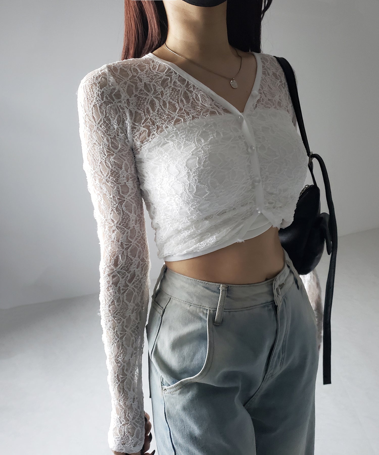 【 2color 】フロントボタンショートレースカーディガン / front button short lace cardigan