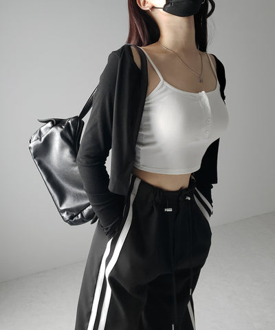 【 カップ付き 】フロントボタンヘンリーネックショートリブキャミソール / front button henry neck short rib camisole