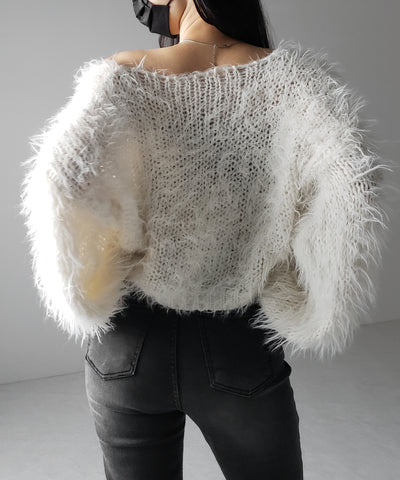【 選べる6色展開 】フラッフィーシャギールーズショートニット / fluffy shaggy loose short knit