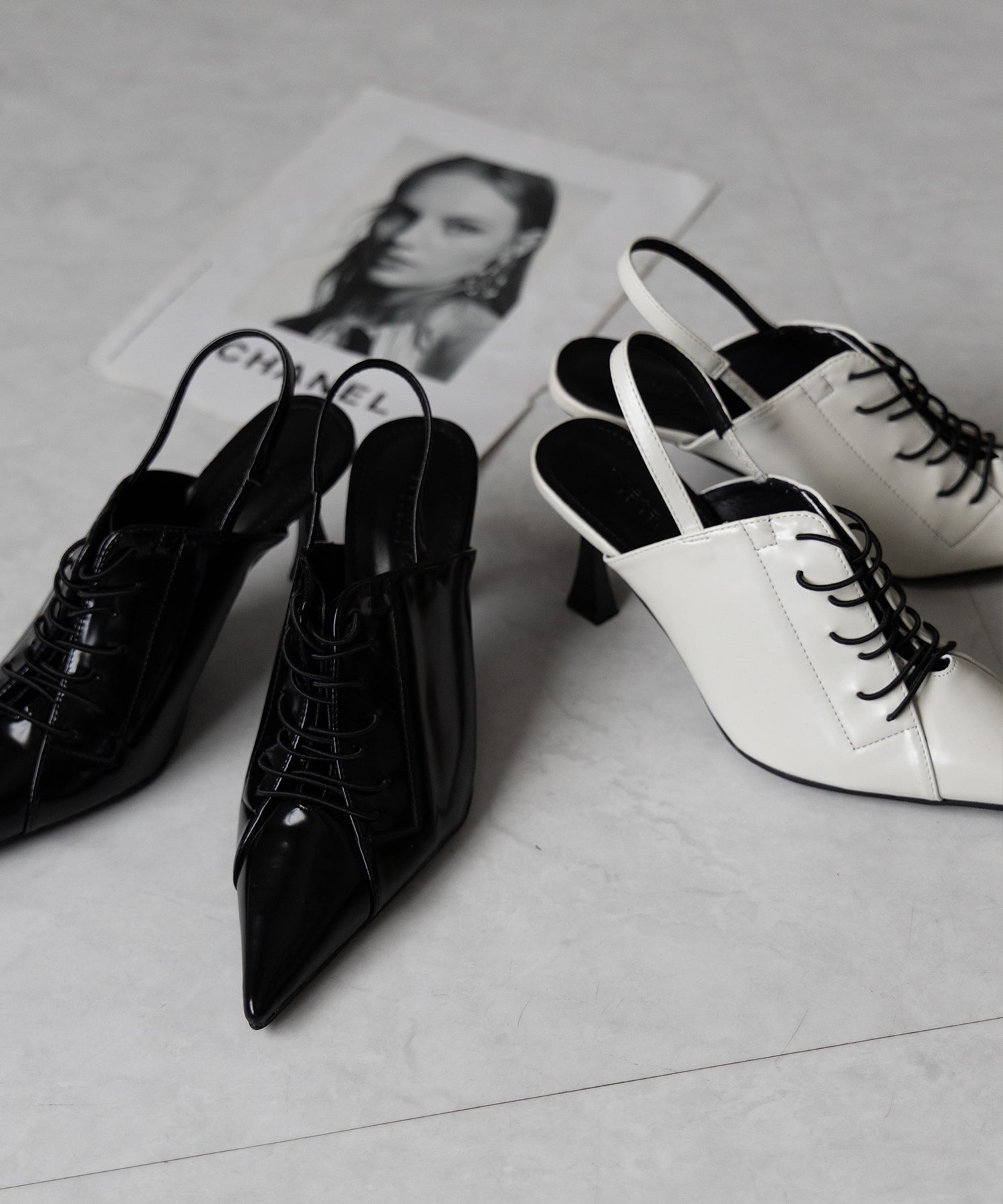 ポインテッドトゥレースアップスニーカーミュール / pointed toe lace up sneaker mules