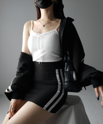 【 カップ付き 】サテンリボンレースリブキャミソール / satin ribbon lace lib camisole