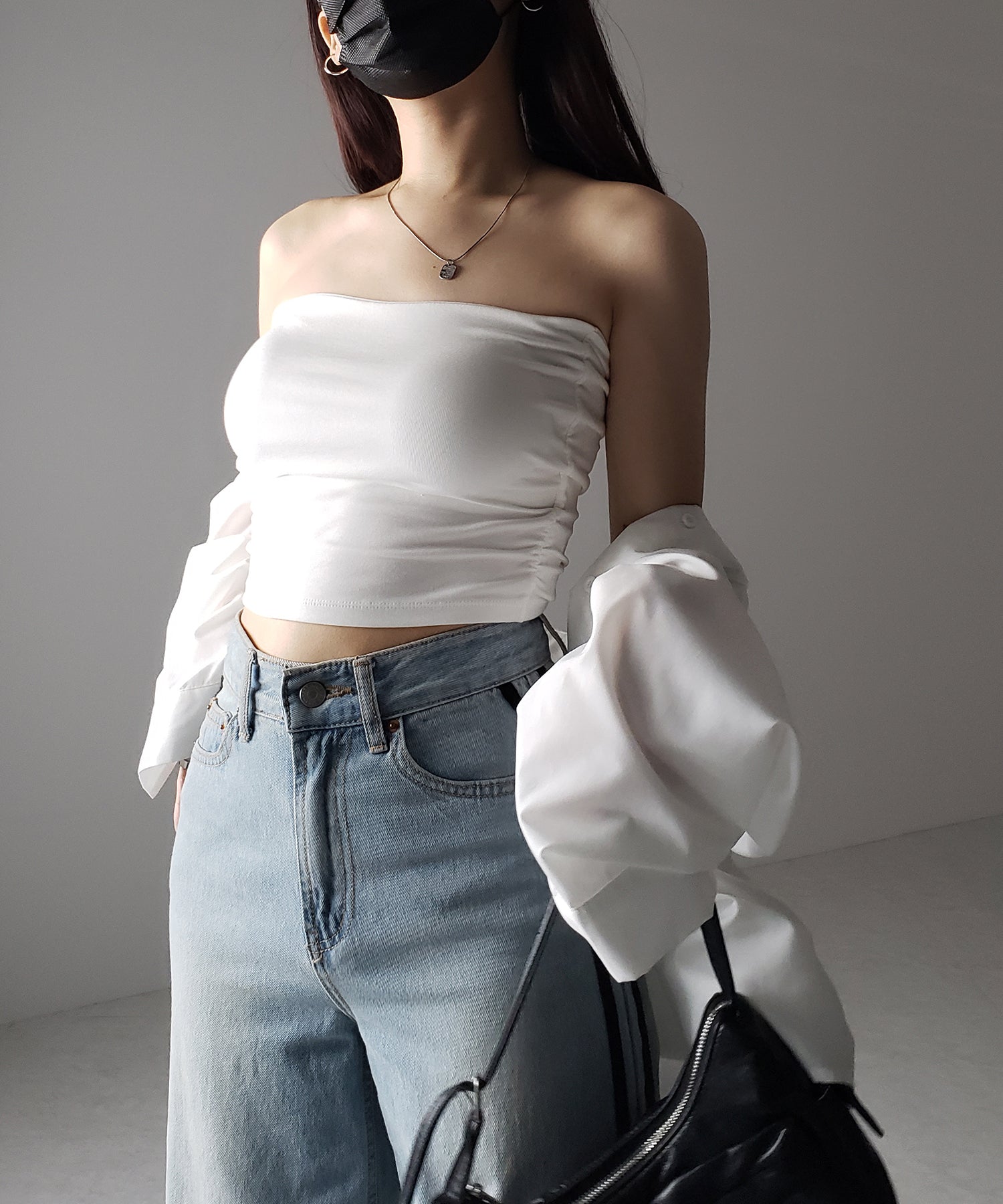 【 カップ付き 】ショートスクエアチューブトップ/ short square tube top
