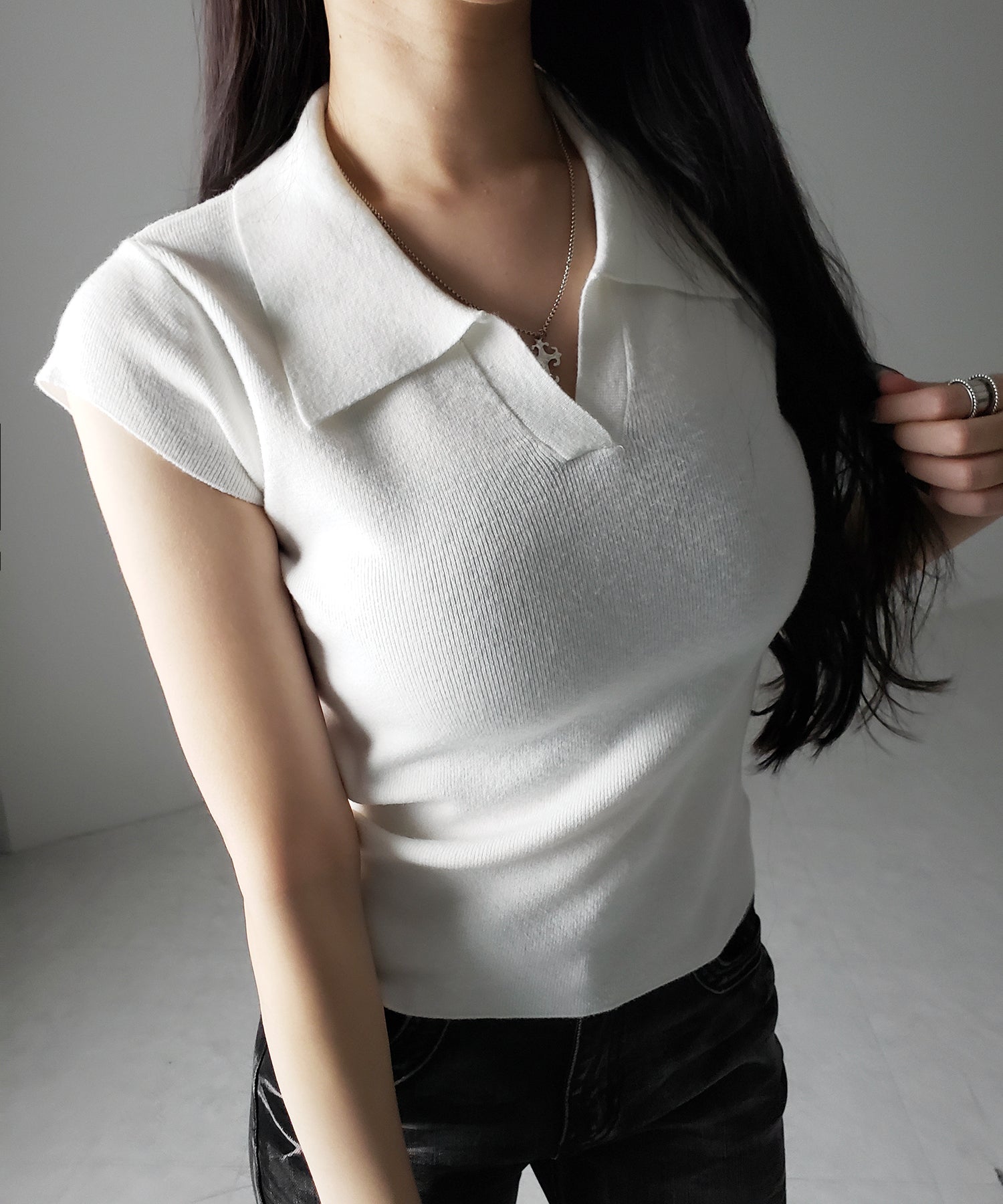 スキッパー半袖ニットトップス /skipper short sleeve knit tops