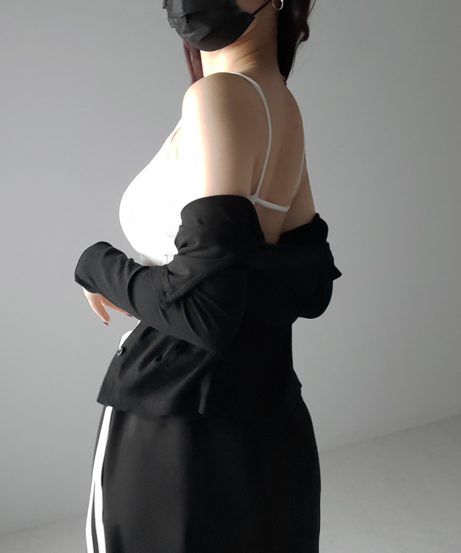 【 カップ付き 】フロントボタンヘンリーネックショートリブキャミソール / front button henry neck short rib camisole