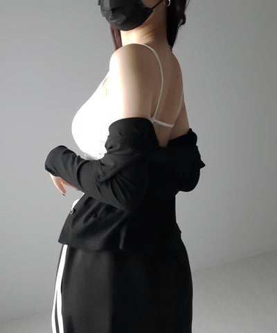 【 カップ付き 】フロントボタンヘンリーネックショートリブキャミソール / front button henry neck short rib camisole