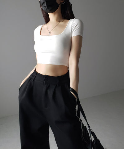 【 カップ付き 】スクエアネックショートちびTシャツ