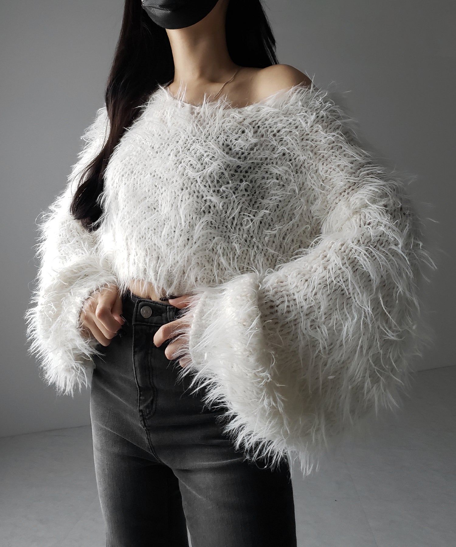 【 選べる6色展開 】フラッフィーシャギールーズショートニット / fluffy shaggy loose short knit