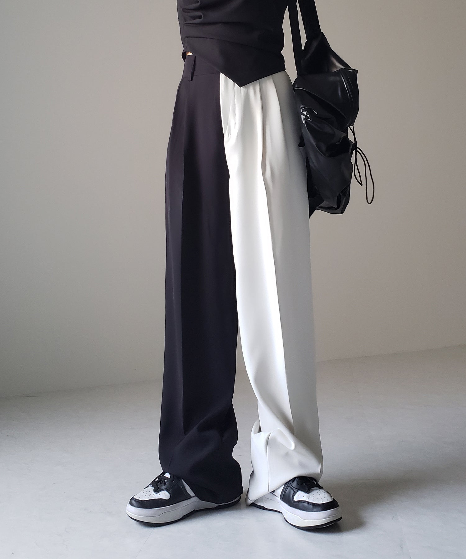【 5SIZE 】太ベルトハイウエストツートーンタックスラックス