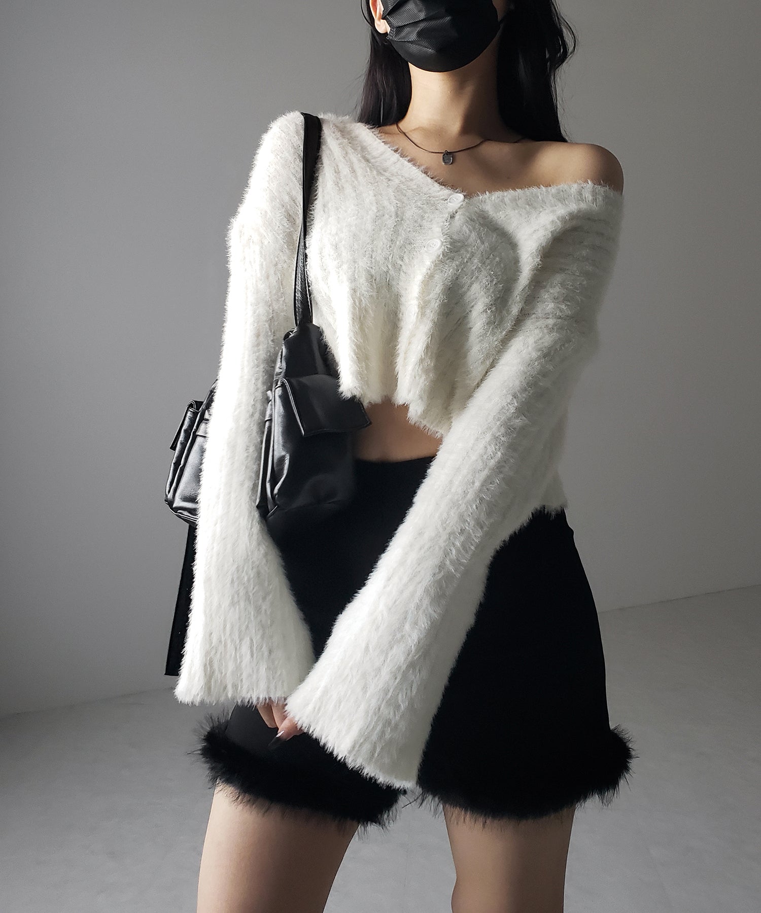 【 3color 】ショートシャギーリブニットカーディガン / short shaggy lib knit cardigan