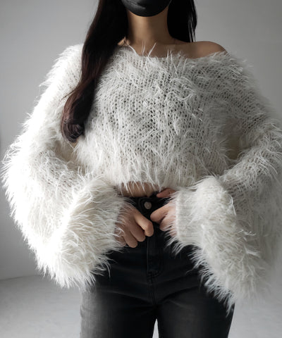 【 選べる6色展開 】フラッフィーシャギールーズショートニット / fluffy shaggy loose short knit