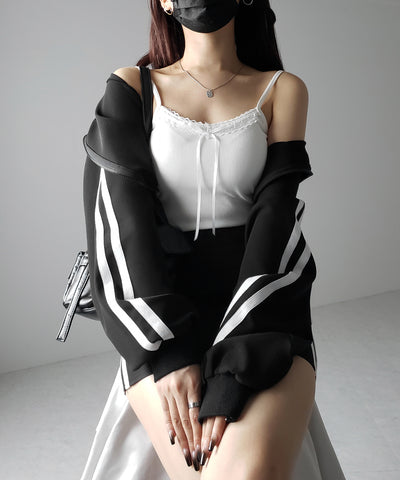 【 カップ付き 】サテンリボンレースリブキャミソール / satin ribbon lace lib camisole