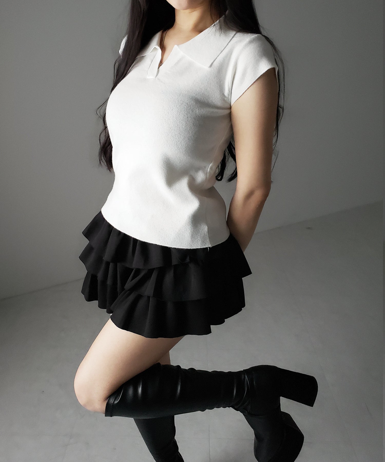 スキッパー半袖ニットトップス /skipper short sleeve knit tops