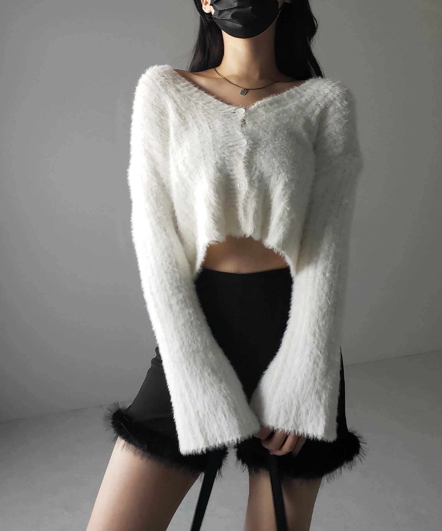 【 3color 】ショートシャギーリブニットカーディガン / short shaggy lib knit cardigan