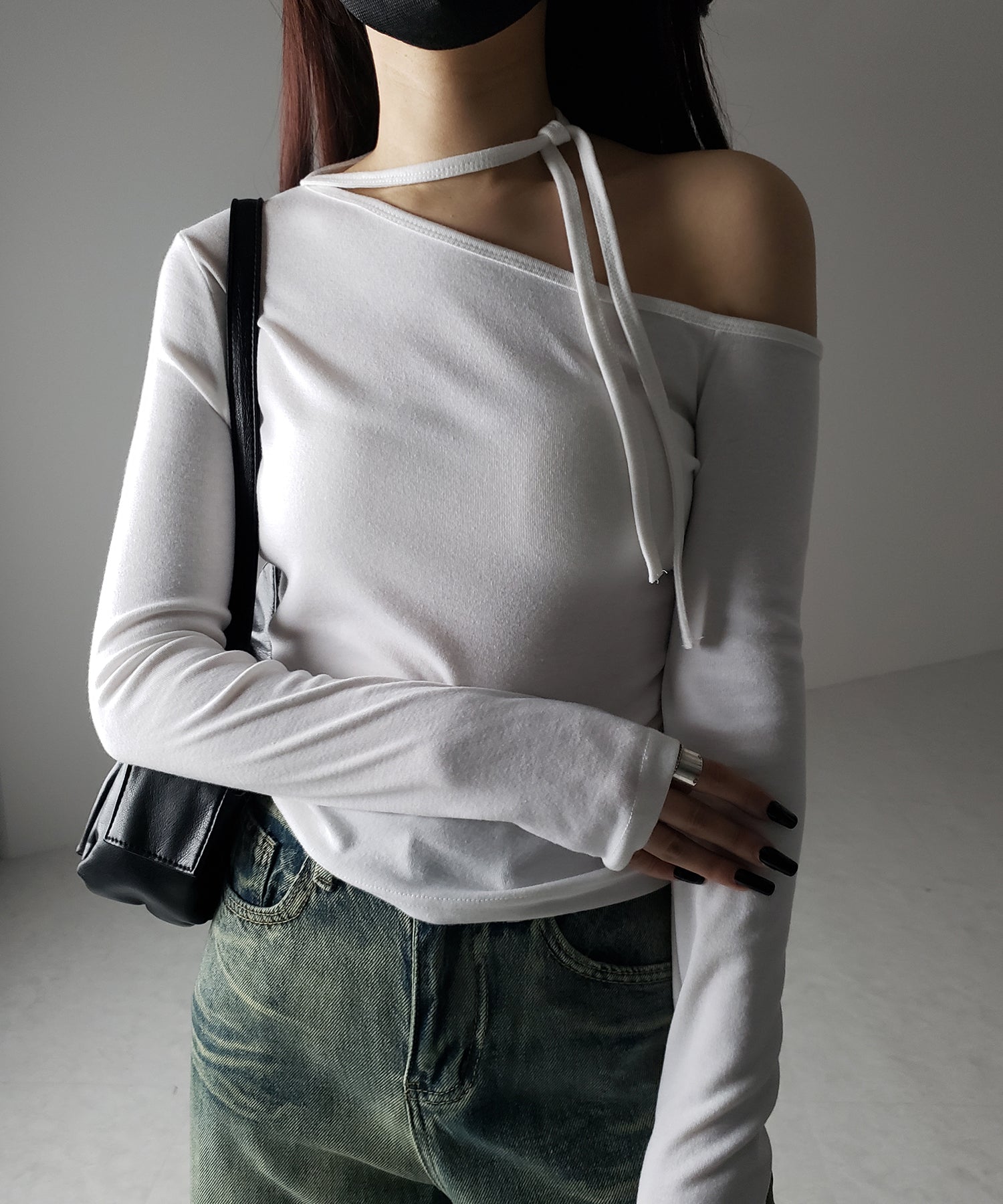 【 2WAY 】ストラップチョーカーリボンワンショルダーTシャツ