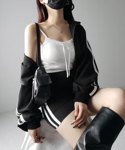 【 カップ付き 】サテンリボンレースリブキャミソール / satin ribbon lace lib camisole