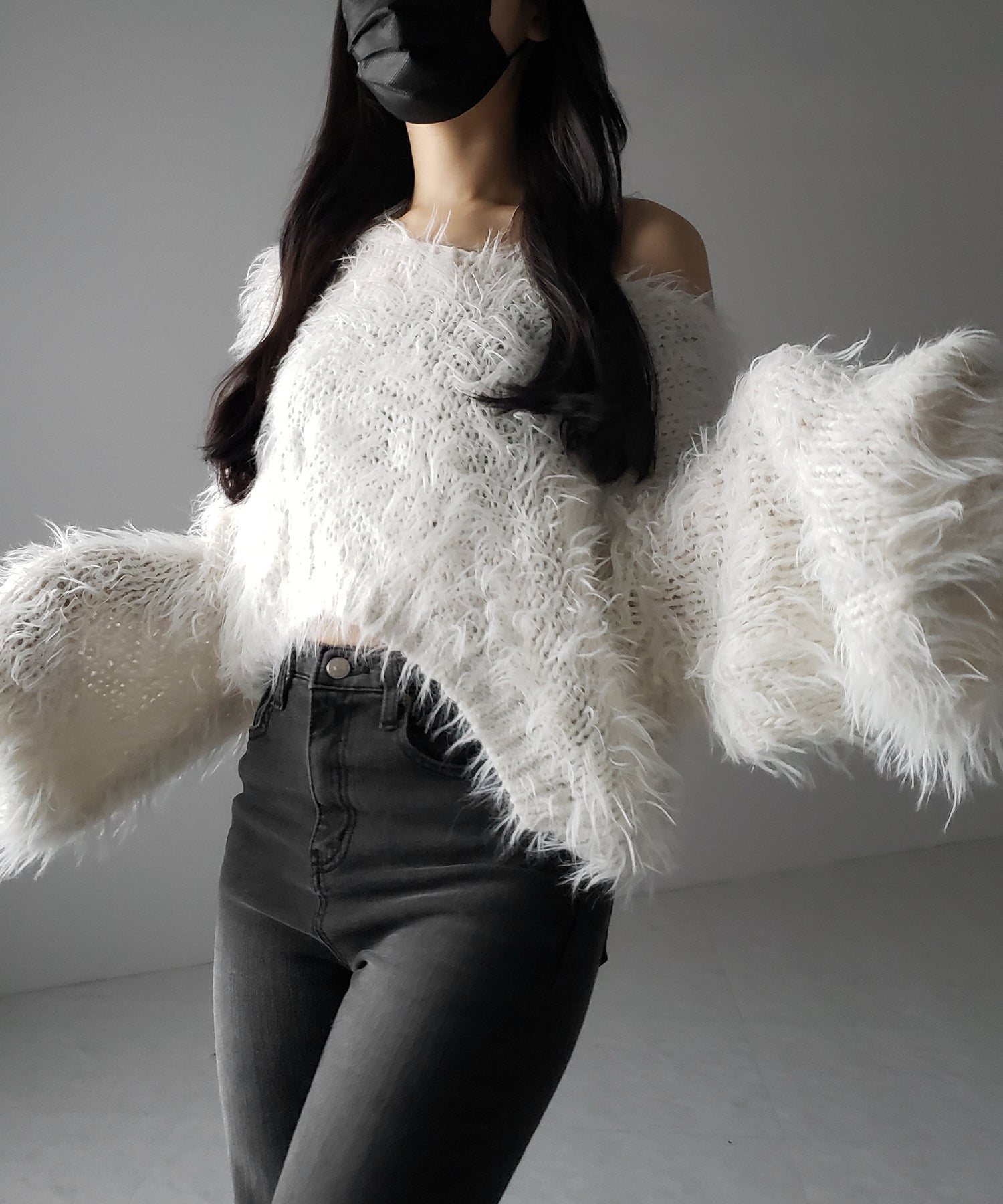 【 選べる6色展開 】フラッフィーシャギールーズショートニット / fluffy shaggy loose short knit