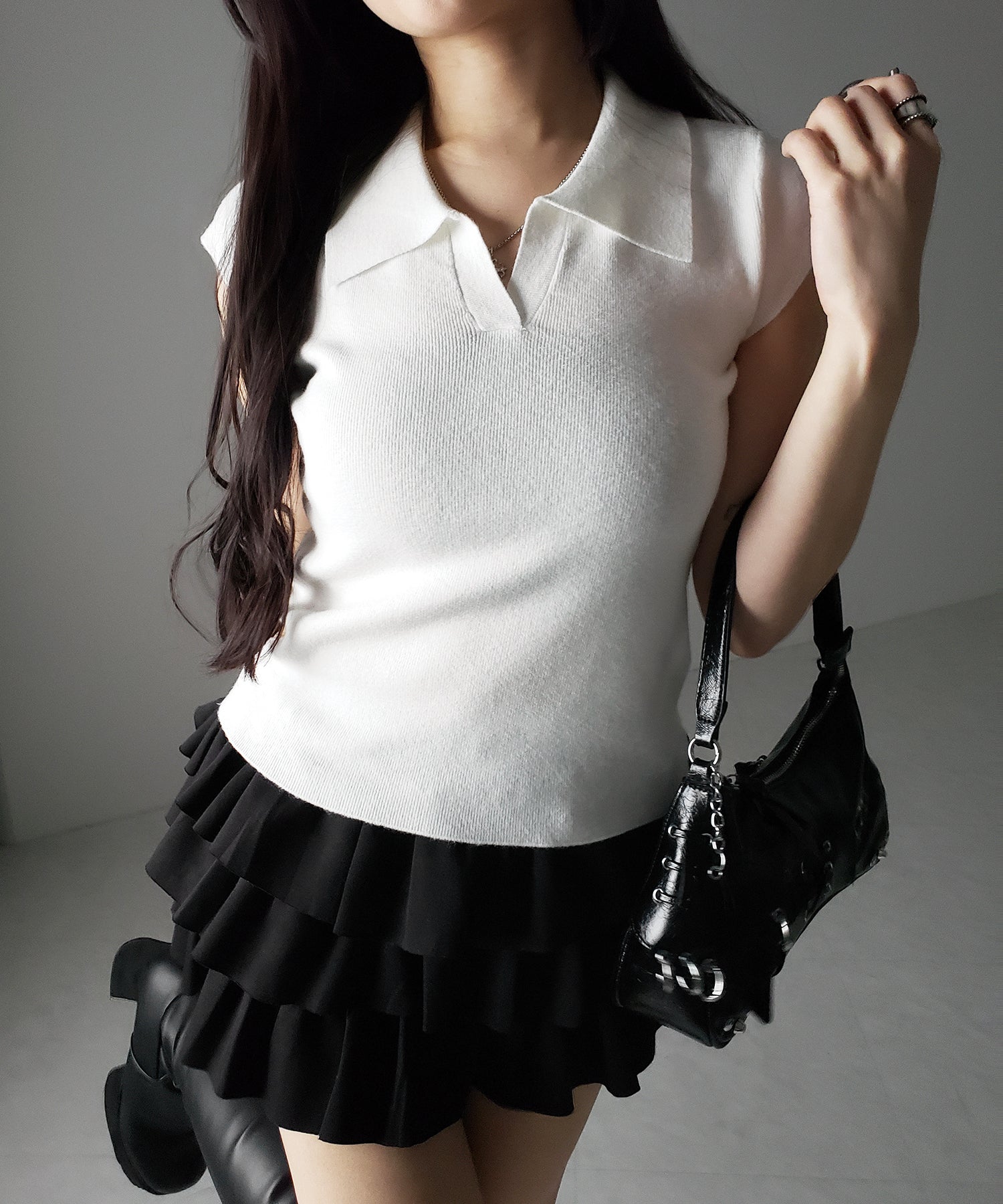 スキッパー半袖ニットトップス /skipper short sleeve knit tops