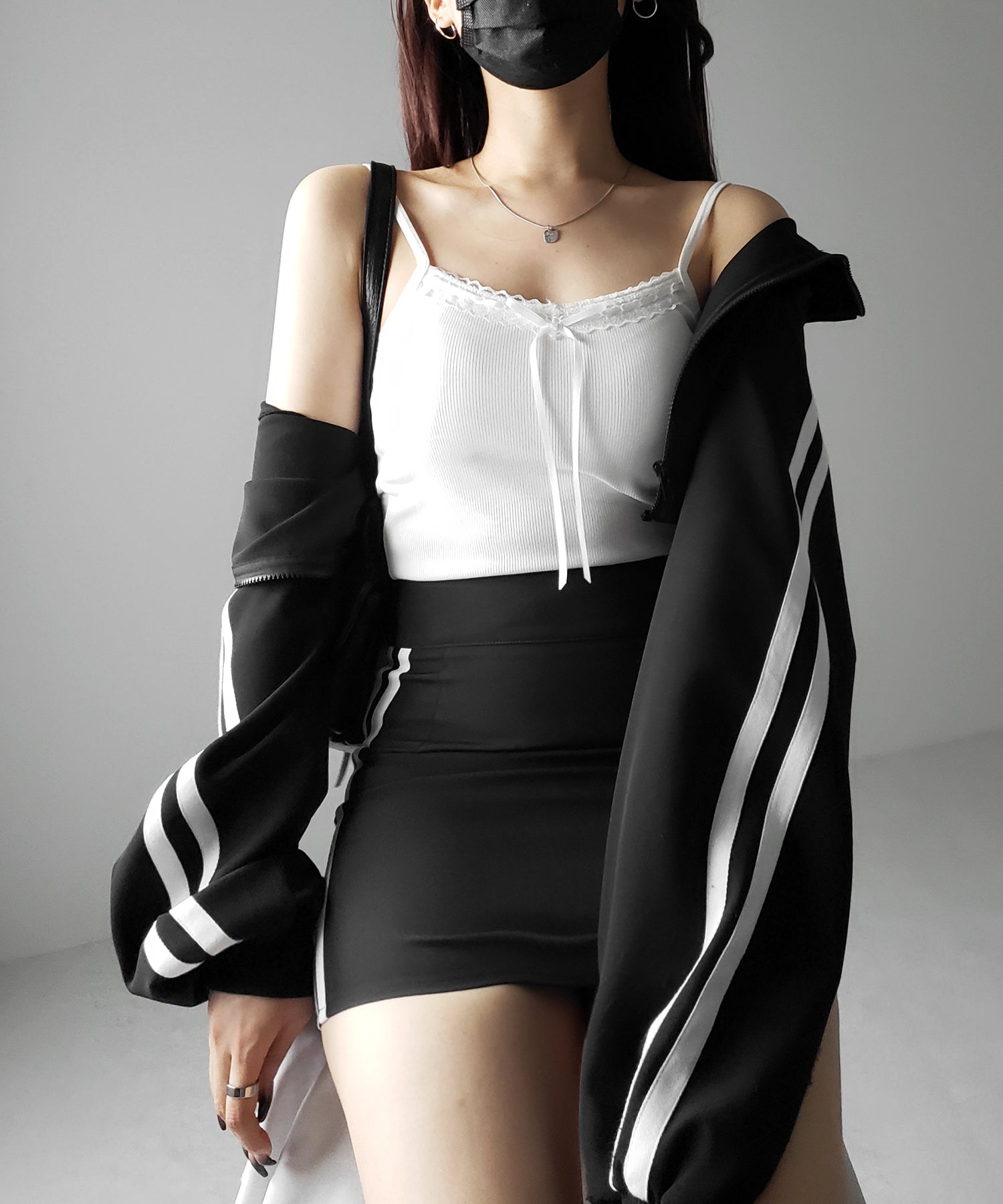 【 カップ付き 】サテンリボンレースリブキャミソール / satin ribbon lace lib camisole