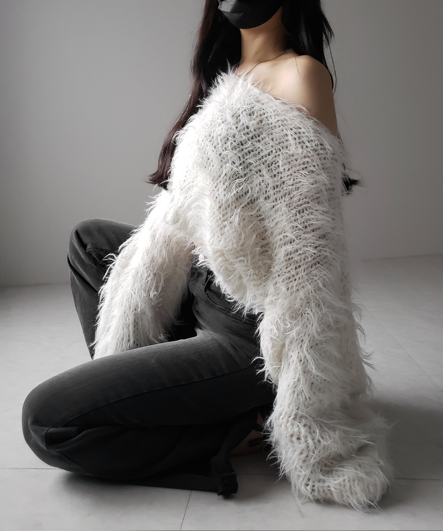 【 選べる6色展開 】フラッフィーシャギールーズショートニット / fluffy shaggy loose short knit