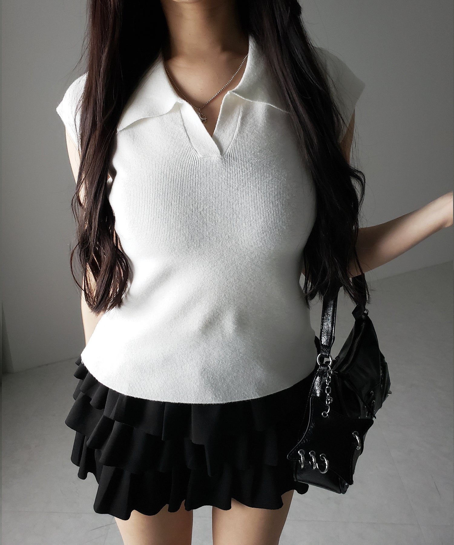 スキッパー半袖ニットトップス /skipper short sleeve knit tops