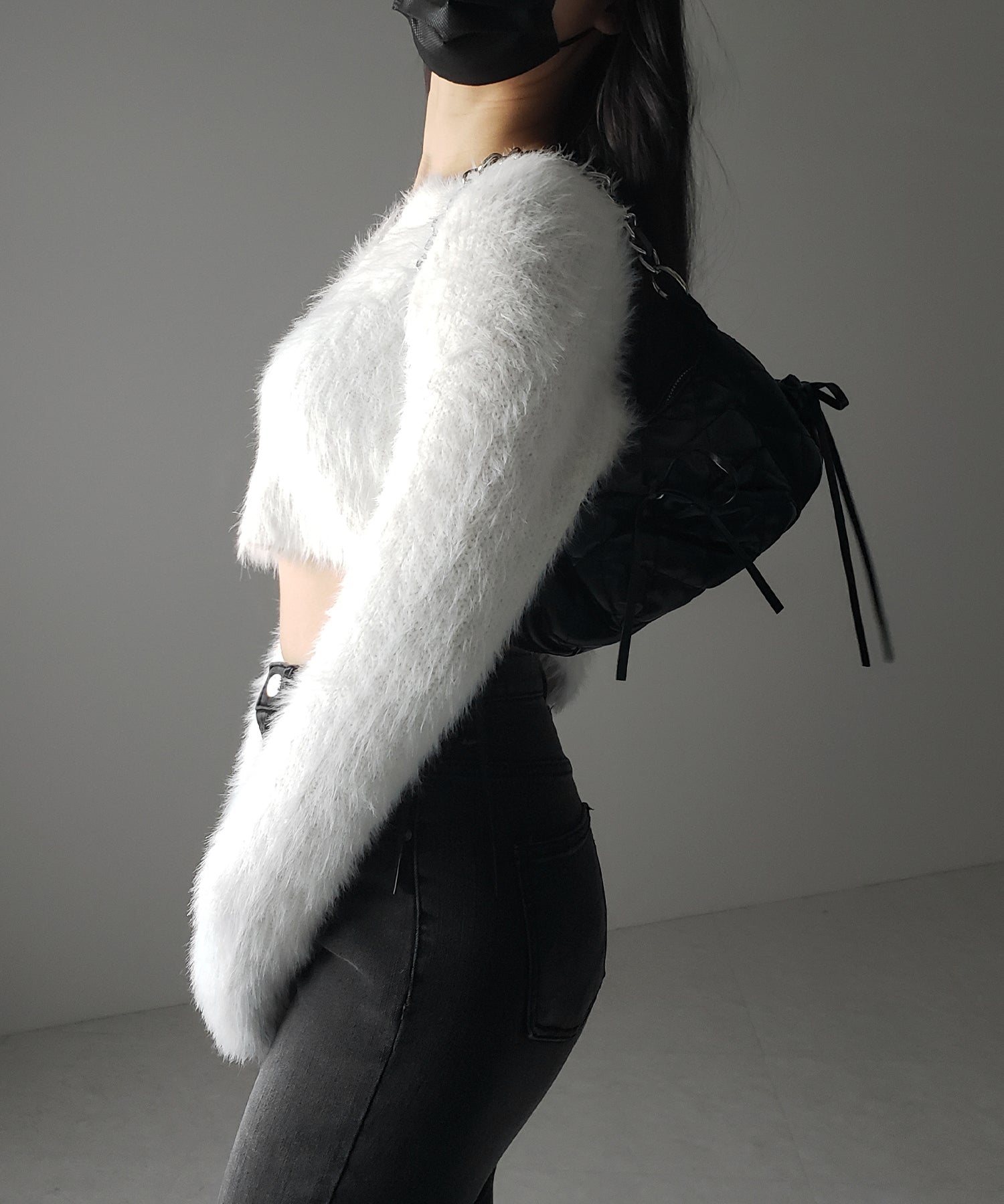 フロントジップショートシャギーニットカーディガン / front zip short shaggy knit cardigan