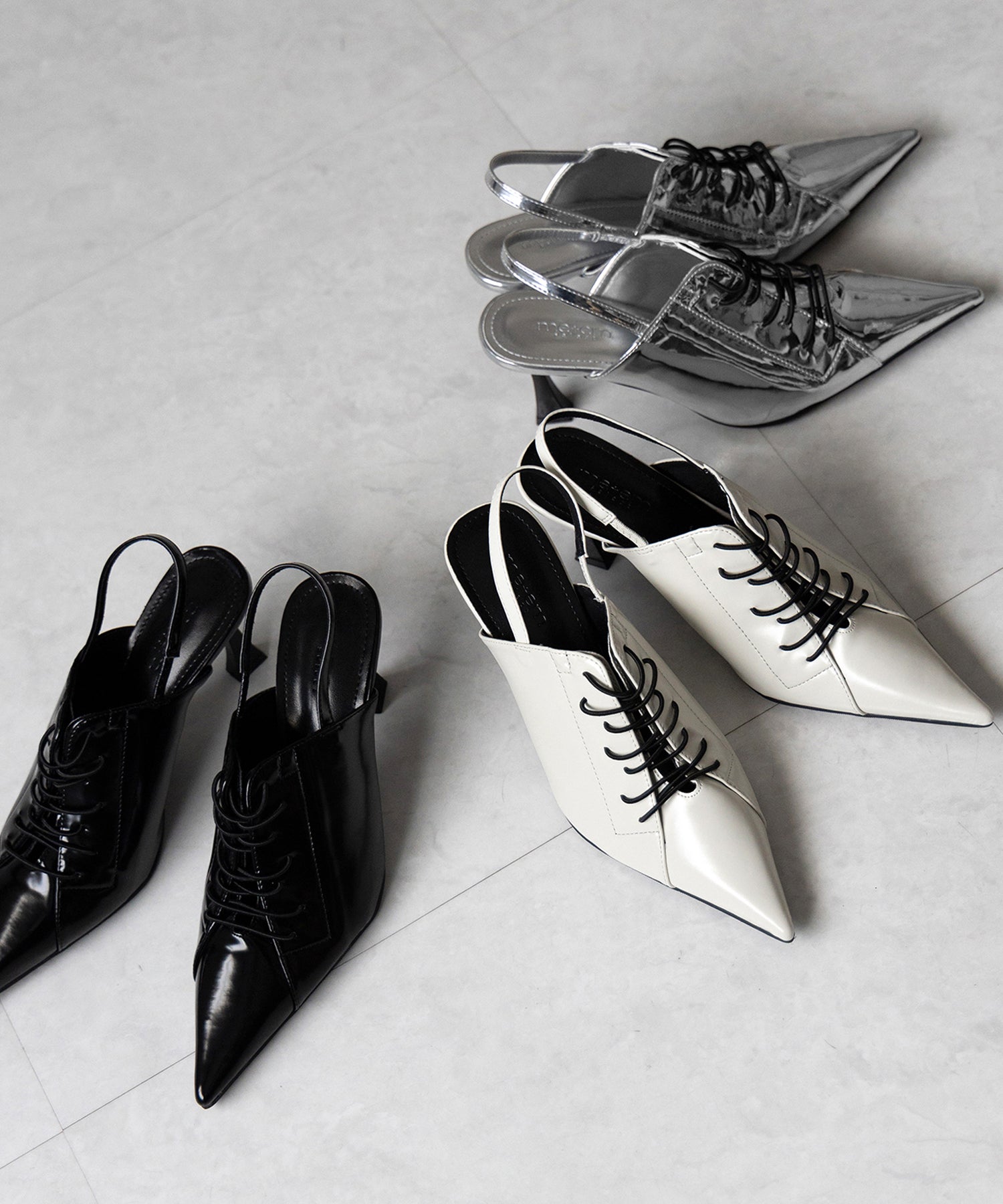 ポインテッドトゥレースアップスニーカーミュール / pointed toe lace up sneaker mules