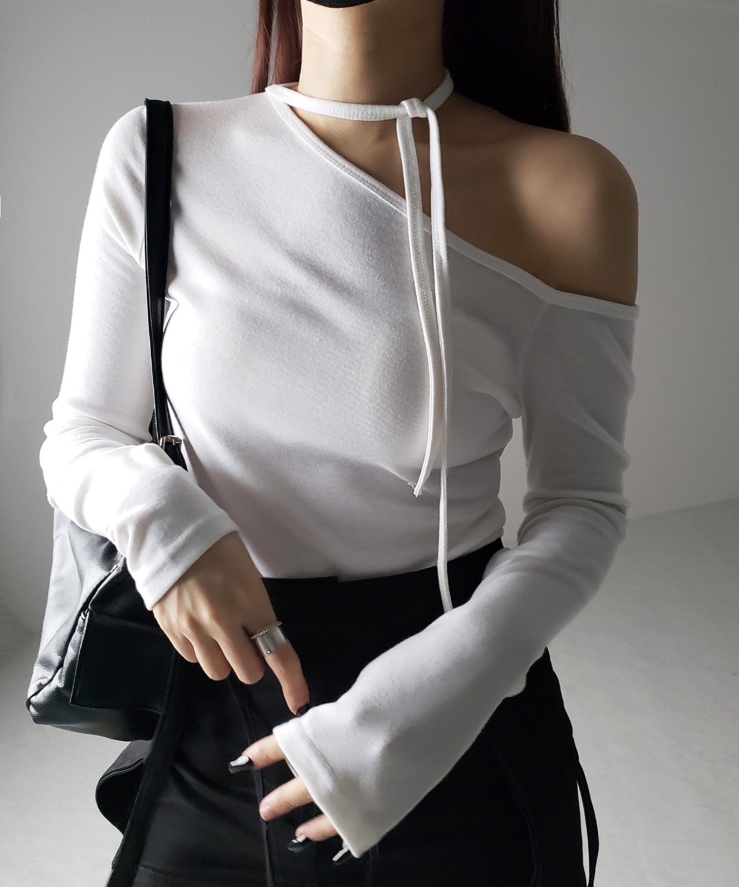 【 2WAY 】ストラップチョーカーリボンワンショルダーTシャツ