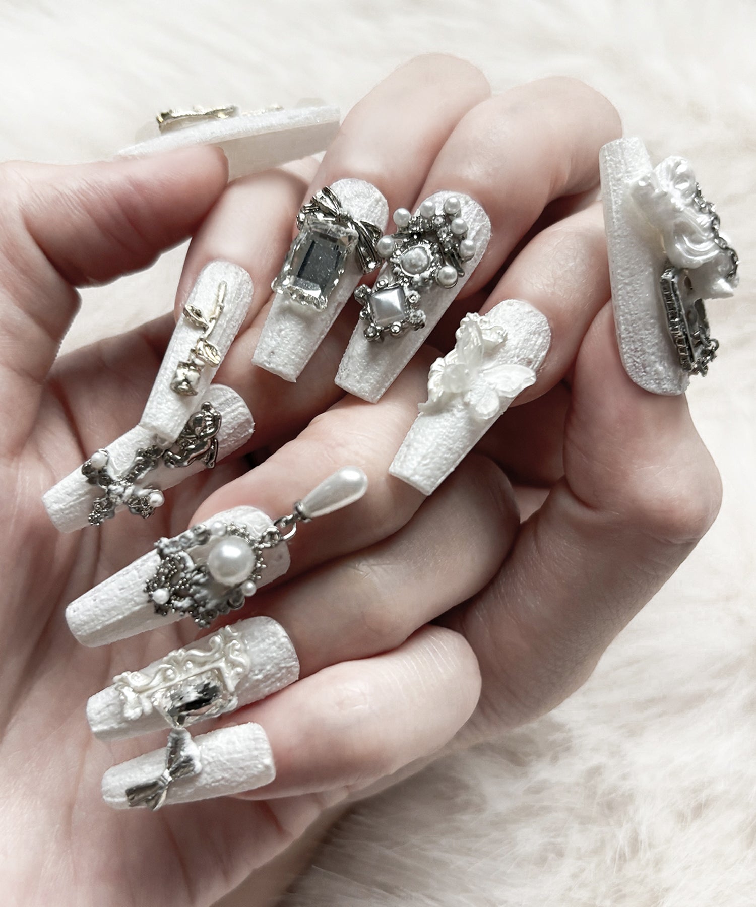 ウィッシュコアエンジェルパールホワイトネイルチップ / wishcore angel pearl white nail tips