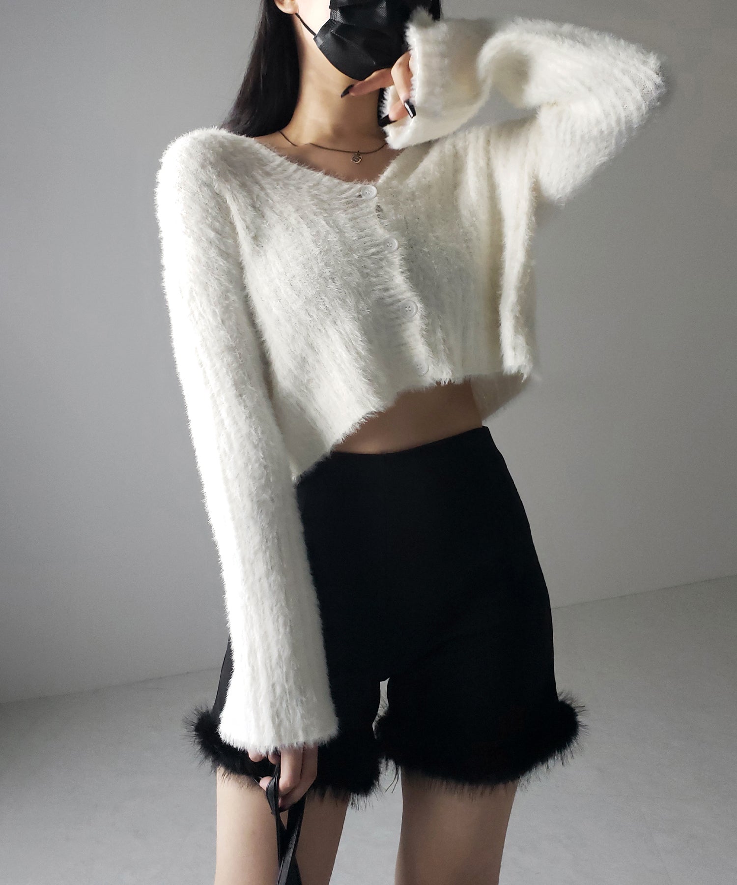 【 3color 】ショートシャギーリブニットカーディガン / short shaggy lib knit cardigan