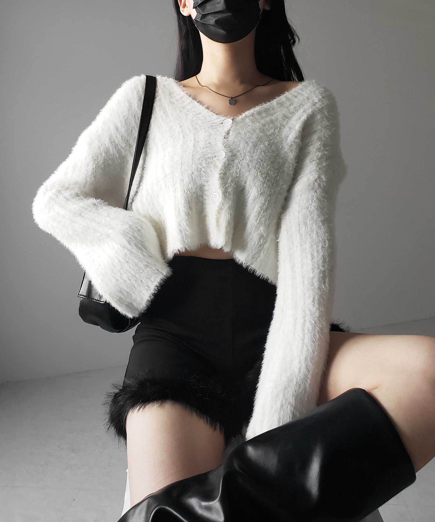 【 3color 】ショートシャギーリブニットカーディガン / short shaggy lib knit cardigan