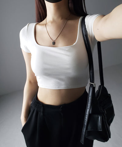 【 カップ付き 】スクエアネックショートちびTシャツ