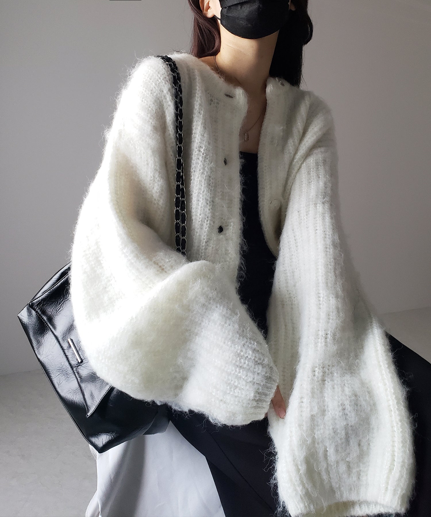 ボリュームワイドスリーブショートシャギーニットカーディガン / volume wide sleeve short shaggy knit cardigan