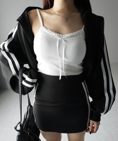 【 カップ付き 】サテンリボンレースリブキャミソール / satin ribbon lace lib camisole