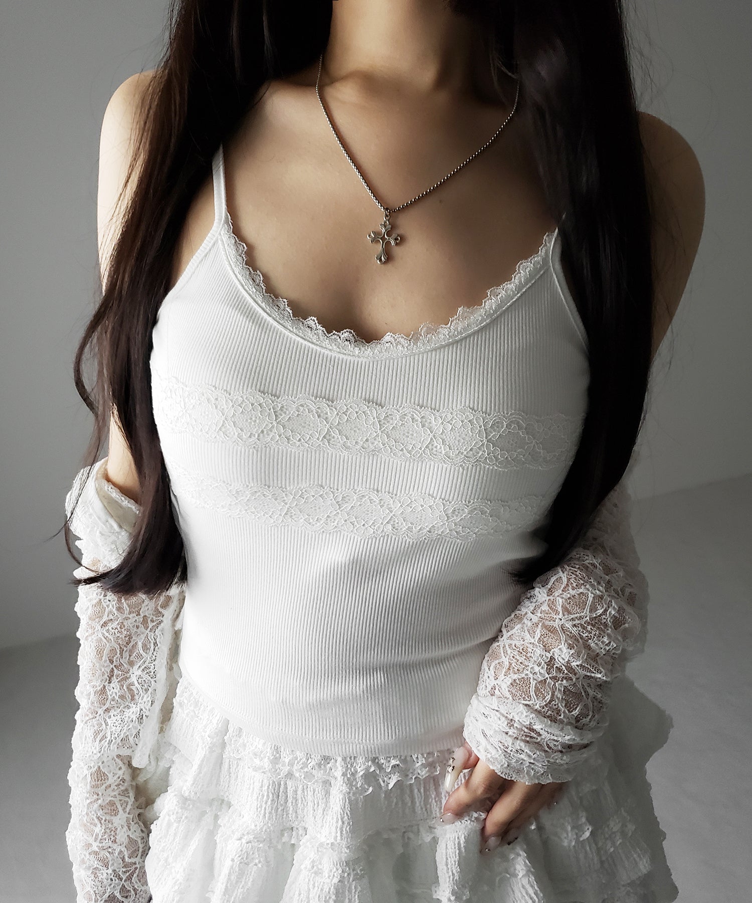 【 3color 】ダブルレース切替リブキャミソール / double lace switching ribbed camisole