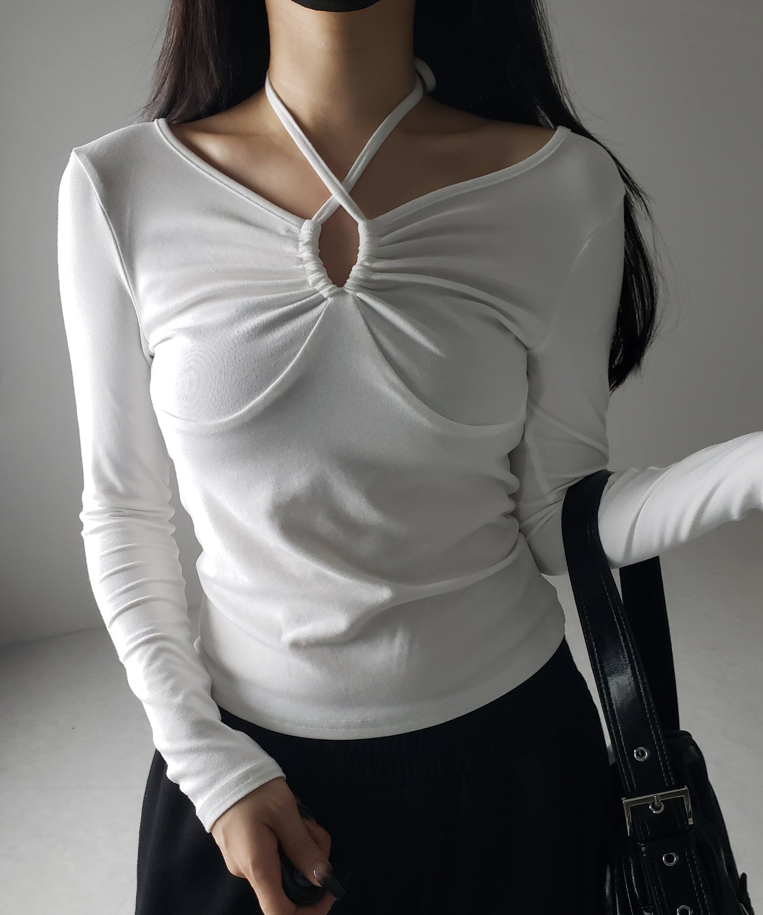 【 3WAY 】クロスストラップリボンギャザーカットソートップス / cross strap ribbon gather cutsew tops