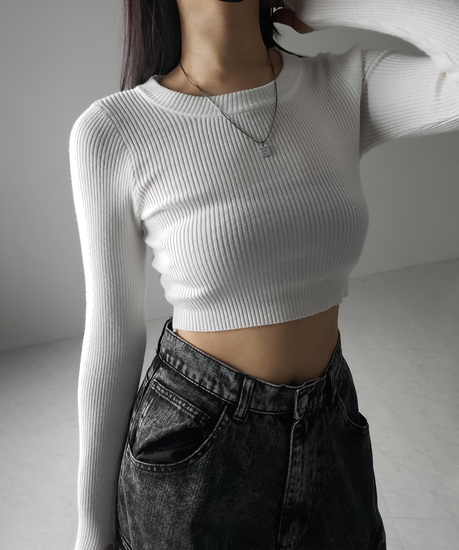 BASIC ショートリブニットトップス / BASIC SHORT LIB KNIT TOPS