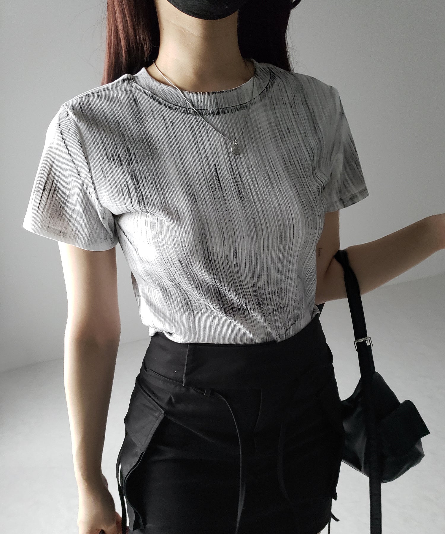 【 3color 】ヴィンテージプリントクロップドリブTシャツ / vintage print cropped lib Tee
