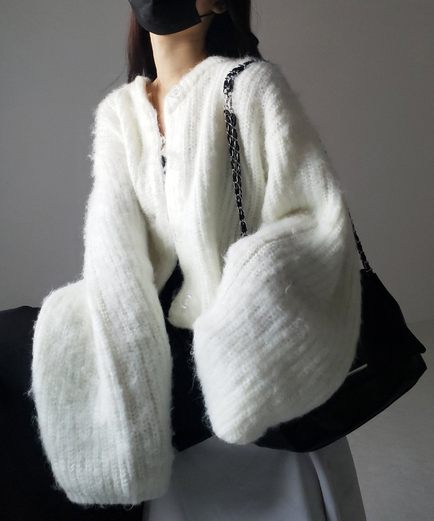 ボリュームワイドスリーブショートシャギーニットカーディガン / volume wide sleeve short shaggy knit cardigan