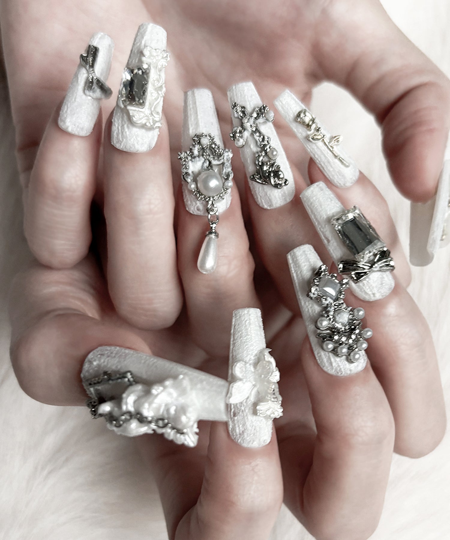 ウィッシュコアエンジェルパールホワイトネイルチップ / wishcore angel pearl white nail tips